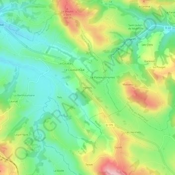 Mappa topografica Hymes, altitudine, rilievo