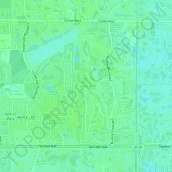 Mappa topografica Plantation, altitudine, rilievo