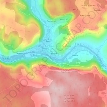 Mappa topografica Le Vallon, altitudine, rilievo