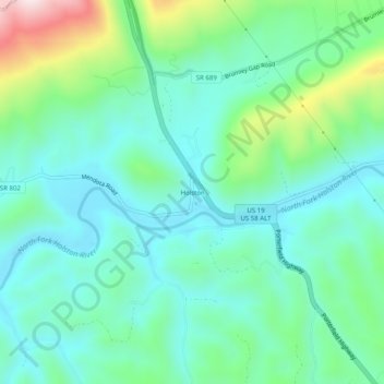 Mappa topografica Holston, altitudine, rilievo