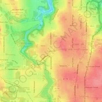 Mappa topografica Fosterville, altitudine, rilievo