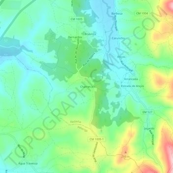 Mappa topografica Charneca, altitudine, rilievo