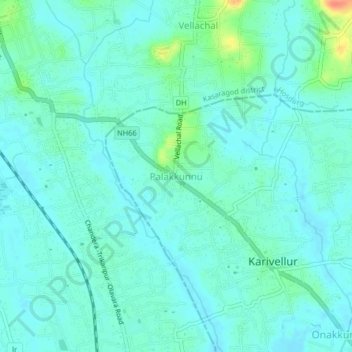 Mappa topografica Palakkunnu, altitudine, rilievo