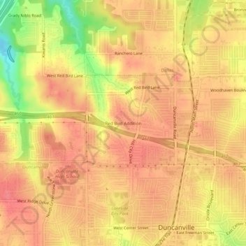 Mappa topografica Red Bird Addition, altitudine, rilievo