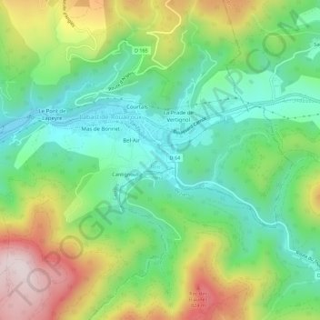 Mappa topografica Cathalo, altitudine, rilievo