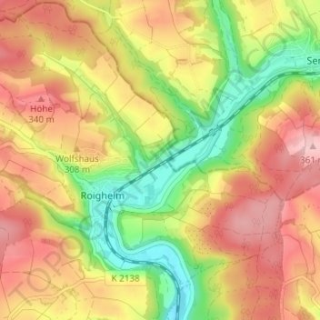 Mappa topografica Aussiedlerhöfe Riedhang, altitudine, rilievo