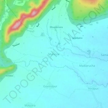 Mappa topografica Mahesar, altitudine, rilievo