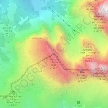 Mappa topografica Sasso Piatto, altitudine, rilievo