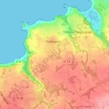 Mappa topografica Kergrec'h, altitudine, rilievo