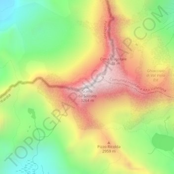 Mappa topografica Scima da Saoseo, altitudine, rilievo