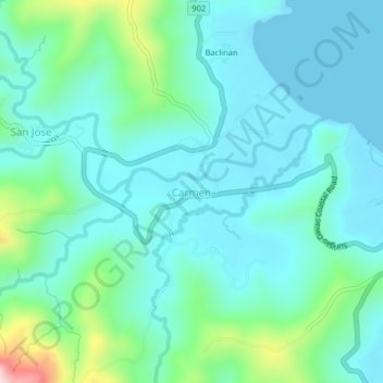 Mappa topografica Carmen, altitudine, rilievo