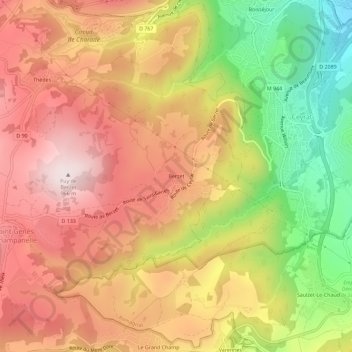 Mappa topografica Berzet, altitudine, rilievo