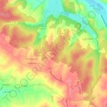 Mappa topografica Beaugarie, altitudine, rilievo