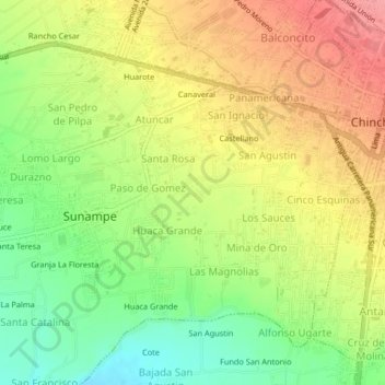 Mappa topografica Guayabo, altitudine, rilievo