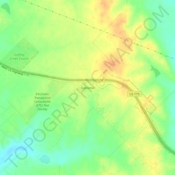 Mappa topografica Gastonia, altitudine, rilievo