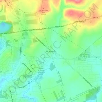 Mappa topografica Weaversville, altitudine, rilievo