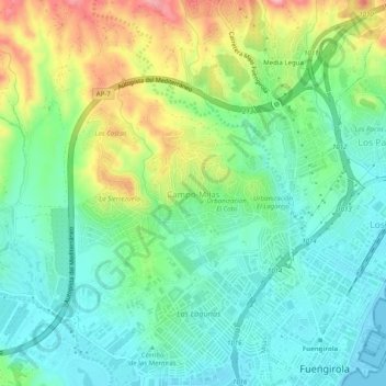 Mappa topografica Campo-Mijas, altitudine, rilievo