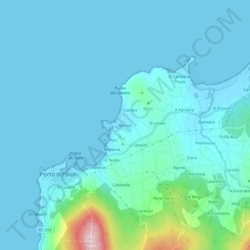 Mappa topografica Bornas, altitudine, rilievo
