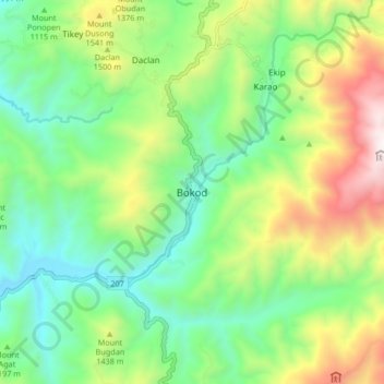 Mappa topografica Bokod, altitudine, rilievo