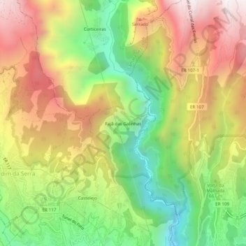 Mappa topografica Fajã das Galinhas, altitudine, rilievo