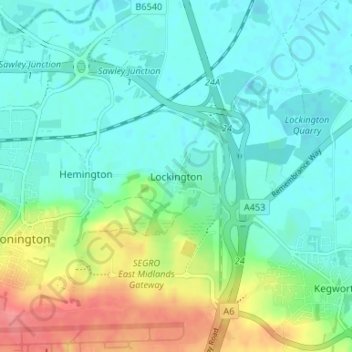 Mappa topografica Lockington, altitudine, rilievo