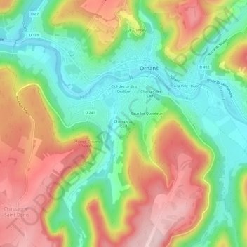 Mappa topografica Champs du Cerf, altitudine, rilievo