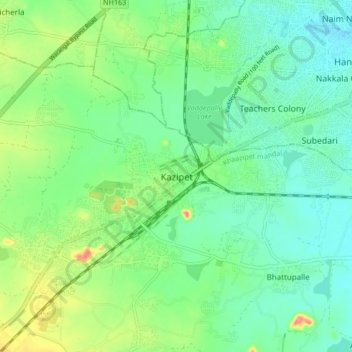 Mappa topografica Kazipet, altitudine, rilievo