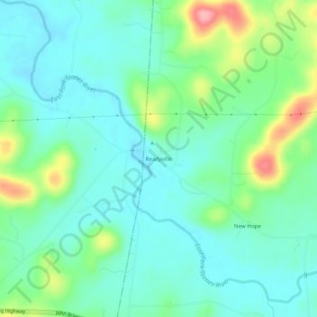 Mappa topografica Readyville, altitudine, rilievo