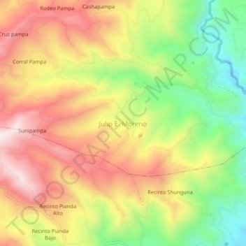 Mappa topografica Julio E. Moreno, altitudine, rilievo