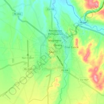 Mappa topografica Yauri, altitudine, rilievo