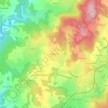 Mappa topografica Les Terrasses, altitudine, rilievo