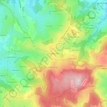 Mappa topografica Le Pin Bouchain, altitudine, rilievo