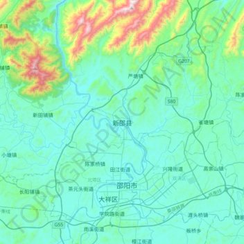Mappa topografica 新邵县, altitudine, rilievo