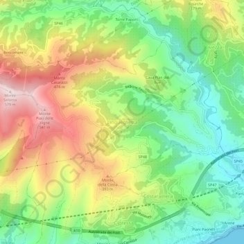 Mappa topografica Lingueglietta, altitudine, rilievo