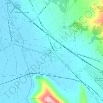 Mappa topografica Cappelle dei Marsi, altitudine, rilievo