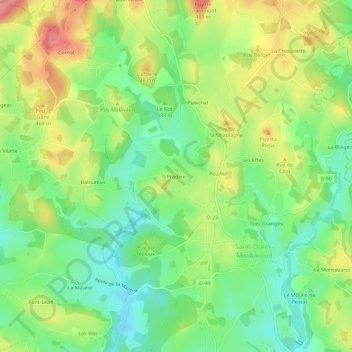 Mappa topografica Pradeix, altitudine, rilievo