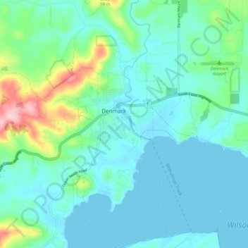 Mappa topografica Denmark, altitudine, rilievo