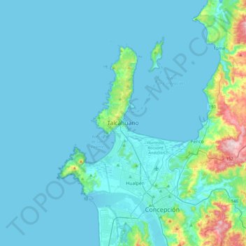 Mappa topografica Talcahuano, altitudine, rilievo
