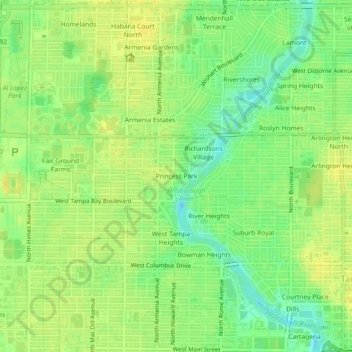 Mappa topografica Princess Park, altitudine, rilievo