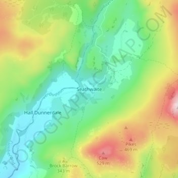 Mappa topografica Seathwaite, altitudine, rilievo