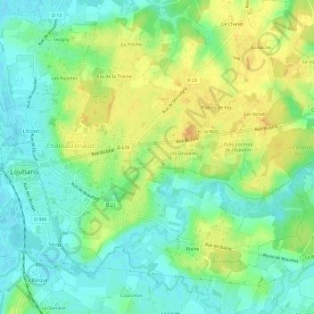 Mappa topografica Beaulieu, altitudine, rilievo