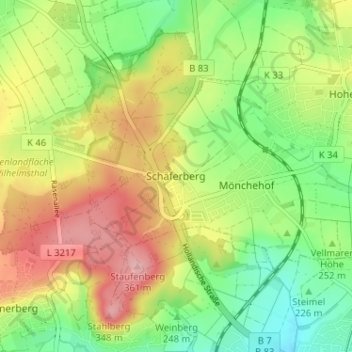 Mappa topografica Schäferberg, altitudine, rilievo