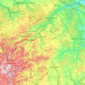 Mappa topografica Diemelsee, altitudine, rilievo