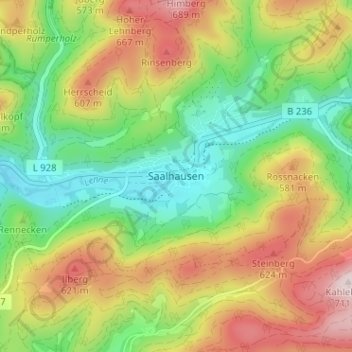 Mappa topografica Saalhausen, altitudine, rilievo