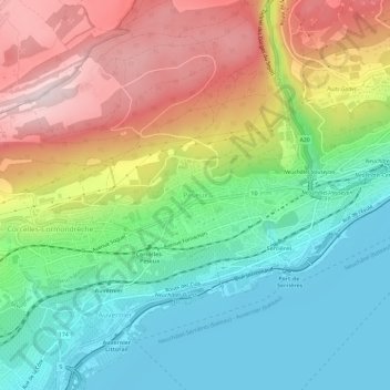 Mappa topografica Peseux, altitudine, rilievo