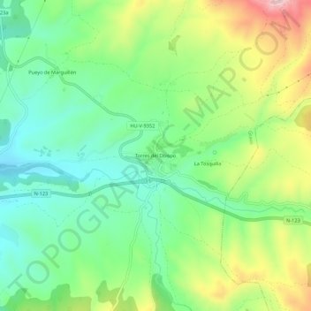 Mappa topografica Torres del Obispo, altitudine, rilievo