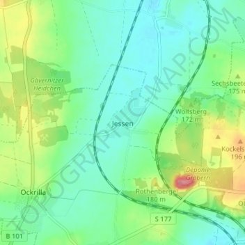 Mappa topografica Jessen, altitudine, rilievo