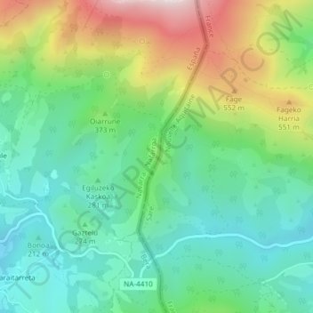 Mappa topografica Peral de Bera, altitudine, rilievo