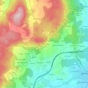 Mappa topografica Brans de Arriba, altitudine, rilievo
