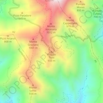 Mappa topografica Poggio Tiani, altitudine, rilievo